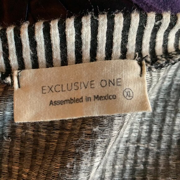 EXCLUSIVE ONE - Shirt cap sleeves Front tie knot Gray & white stipes x-large - Picture 8 of 9